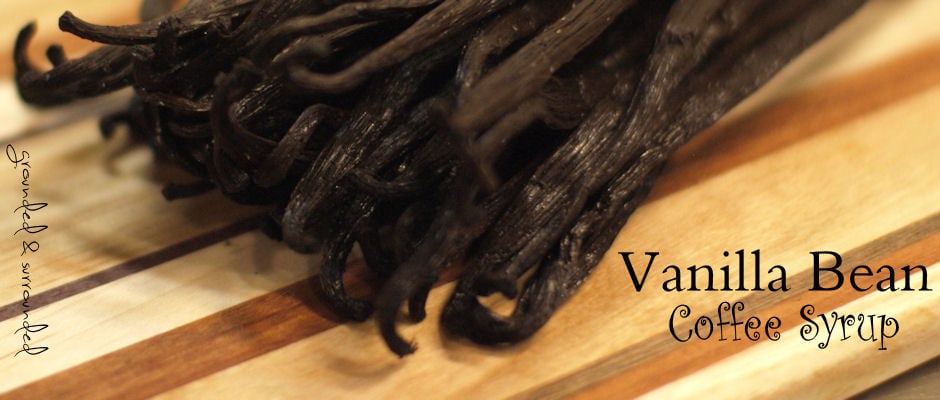 Vanilla Beans on a cutting board to be used in Holiday Coffee Syrups.