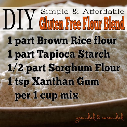 There are many pre-made flour blends on the market, but I find that they are too pricey. This simple blend incorporates 3 gluten free flours and costs less than $2.00 per pound!!!! I also prefer the taste of this flour. I bake for friends and family all the time, and they often comment on how good my gluten-free goodies are. groundedandsurrounded.com