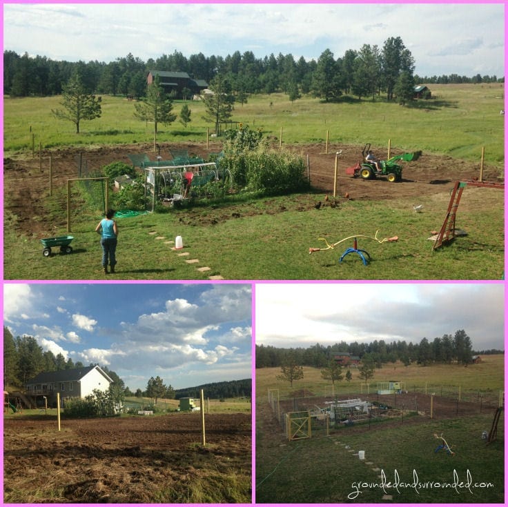 Three photos of the makings of a 5,000+ Sq Ft Vegetable Garden Plan.