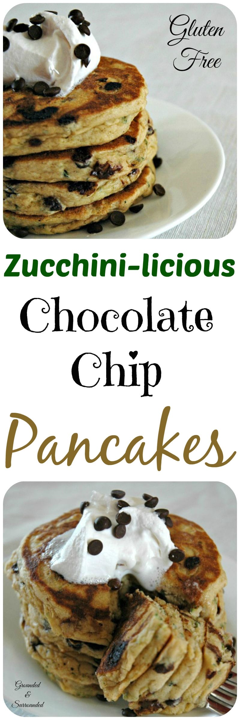 Zucchini has never tasted better! Pancakes will never be the same after you have made these fluffy beauties. These easy pancakes from scratch include a vegetable and chocolate chips and will have your kids begging for more! They are the perfect gluten free breakfast, snack, or dessert. A healthy splurge never hurt anyone! 