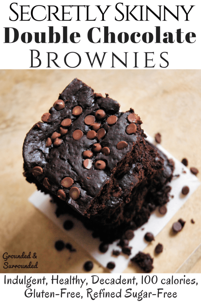 Secretly Skinny Double Chocolate Brownies | This easy gluten free and refined sugar free brownie is every bit as indulgent and healthy as they sound! At less than 100 calories per homemade brownie, you will not feel guilty indulging in these! They are definitely the real deal with their fudgey texture and from scratch ingredients. Dare I say the best low calorie brownies EVER! 