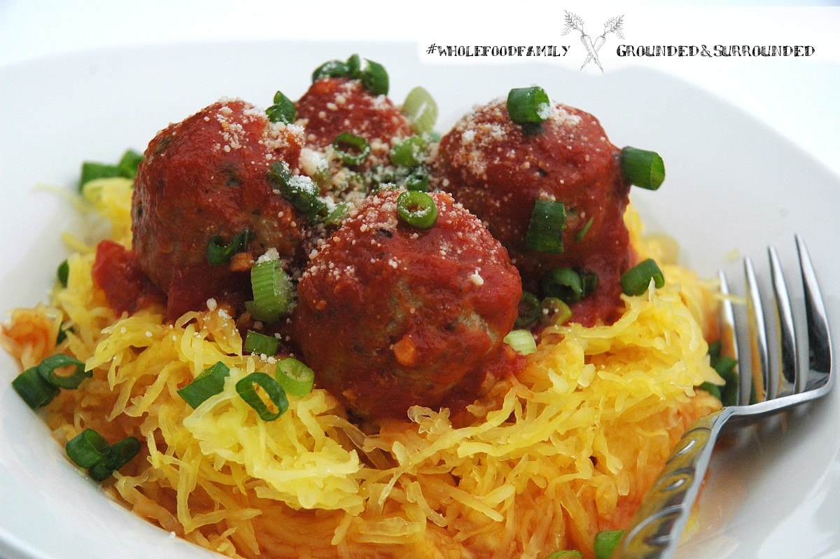 This Whole Food Makeover: Spaghetti and Meatballs is just what you need if you are eating a low carb or gluten free diet. Our clean eating recipe uses ground turkey or beef and a store bought marinara sauce. You can use whole wheat pasta or spaghetti squash or a mix of the two. Our makeovers are for families who want dinners and meals that are packed with as many whole foods as possible! 