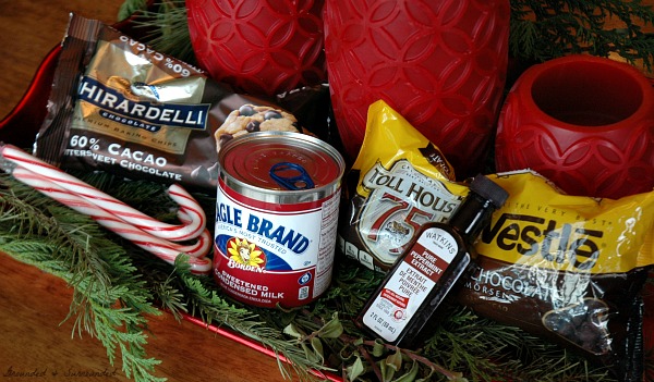 Ingredients for fudge with holiday decor.