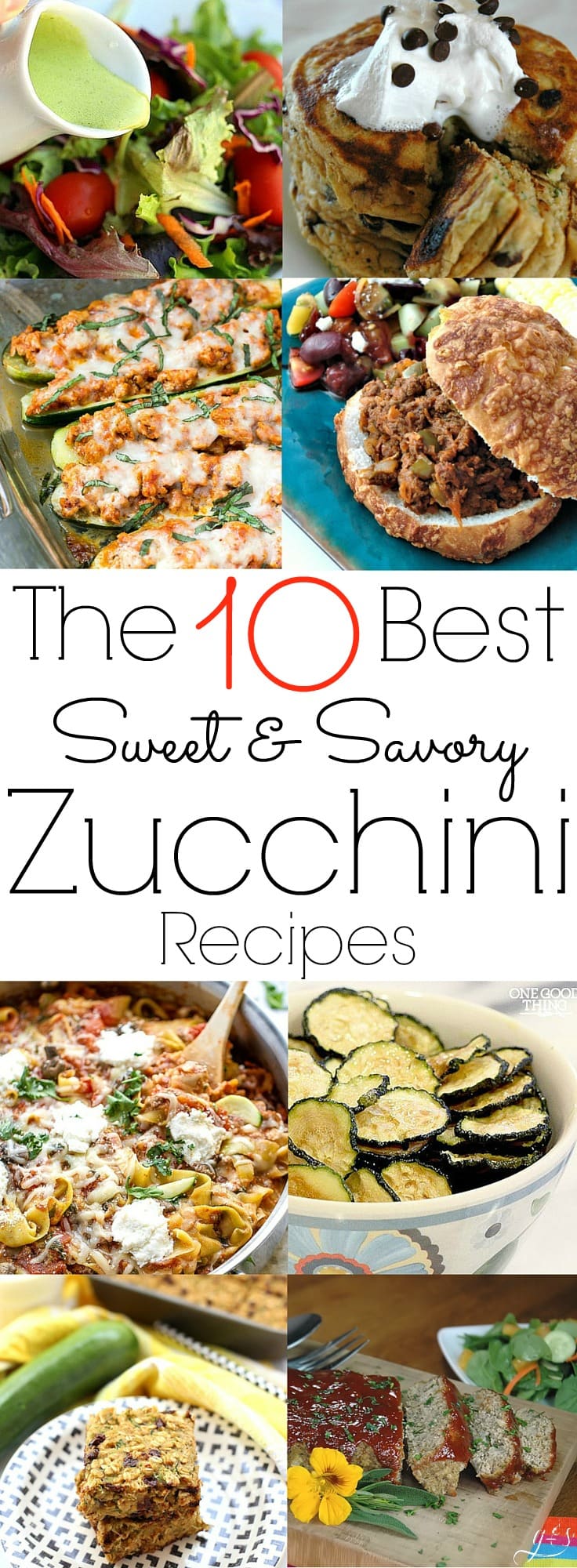 Here are the 10 BEST Sweet & Savory Zucchini Recipes that are healthy, homemade, and easy to prepare! Your family will love these gluten-free and clean eating meals for breakfast, lunch, and dinner. You will find the likes of cookies, pancakes, and bars for the sweet options and stuffed zucchini chicken boats, sloppy joes, and a vegan chip, plus more for the savory! Most are low carb but all are packed with veggies and other whole foods! 