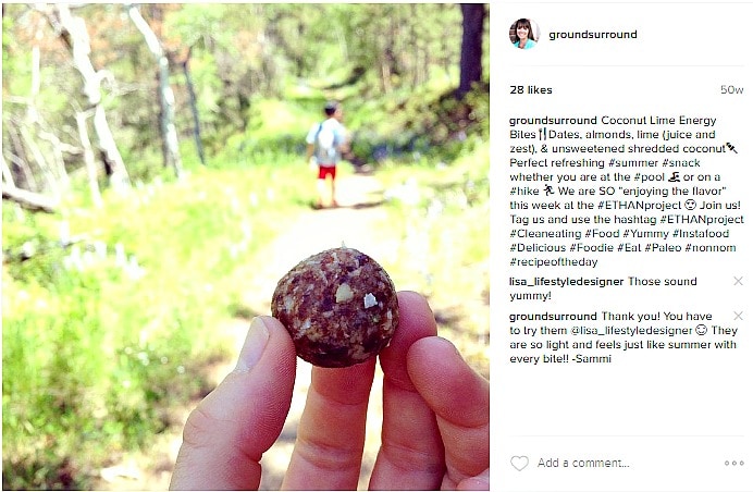Instagram image of coconut lime bites eaten while hiking.