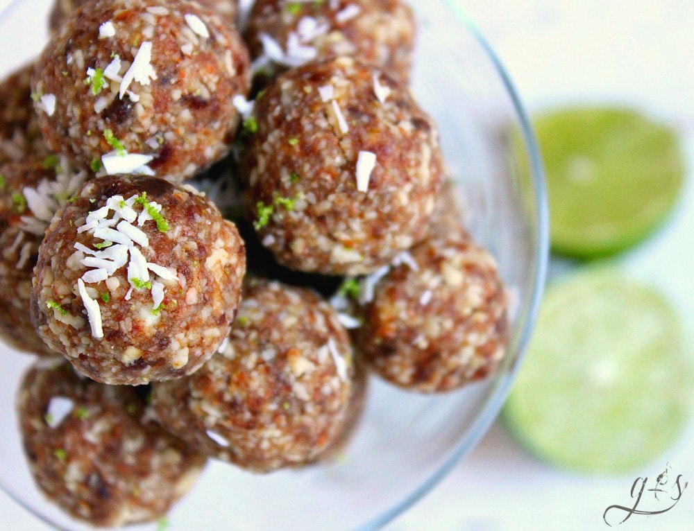 Pretty energy bites in a glass for a nice overhead shot!