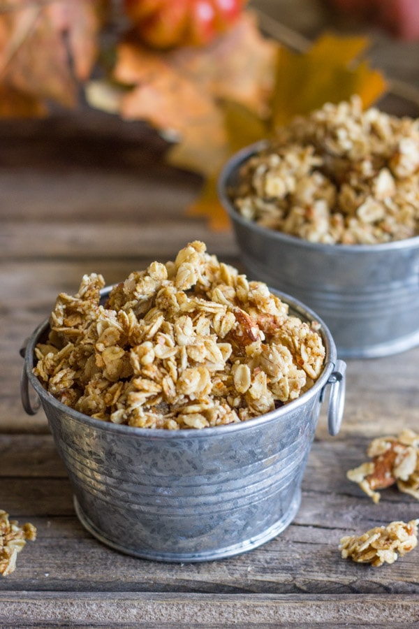 Pumpkin Pie Spiced Coconut Oil Granola from Lovely Little Kitchen in cute tin pails.