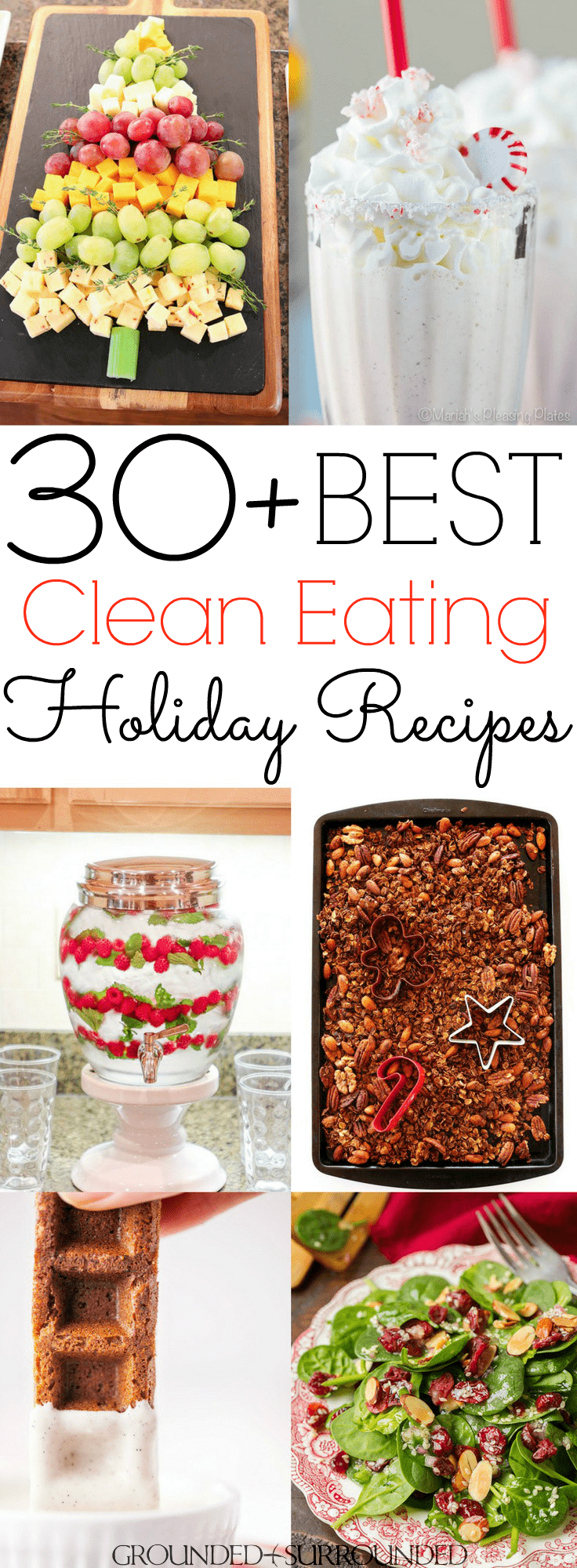 The 30+ BEST Clean Eating Holiday Recipes | Christmas is my favorite holiday! Oh, the food! You will find festive breakfast (donuts), healthy dinner, easy dessert, side dish (brussels sprouts), and fun snack ideas (candy canes) for kids parties or a cozy night in. Not to mention drinks, cookies, gingerbread, egg nog, green beans, and cider recipes to satisify your need for classic and comforting flavors! Most are gluten free / Paleo / low carb / dairy free, vegetarian and vegan substitutions can be made too.