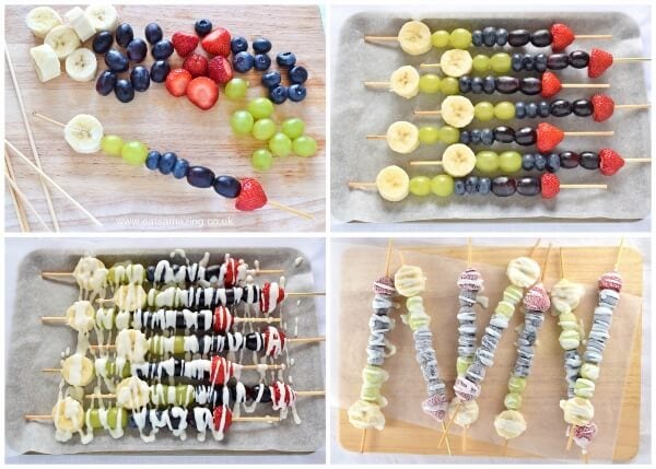 Frozen fruit kabobs. 