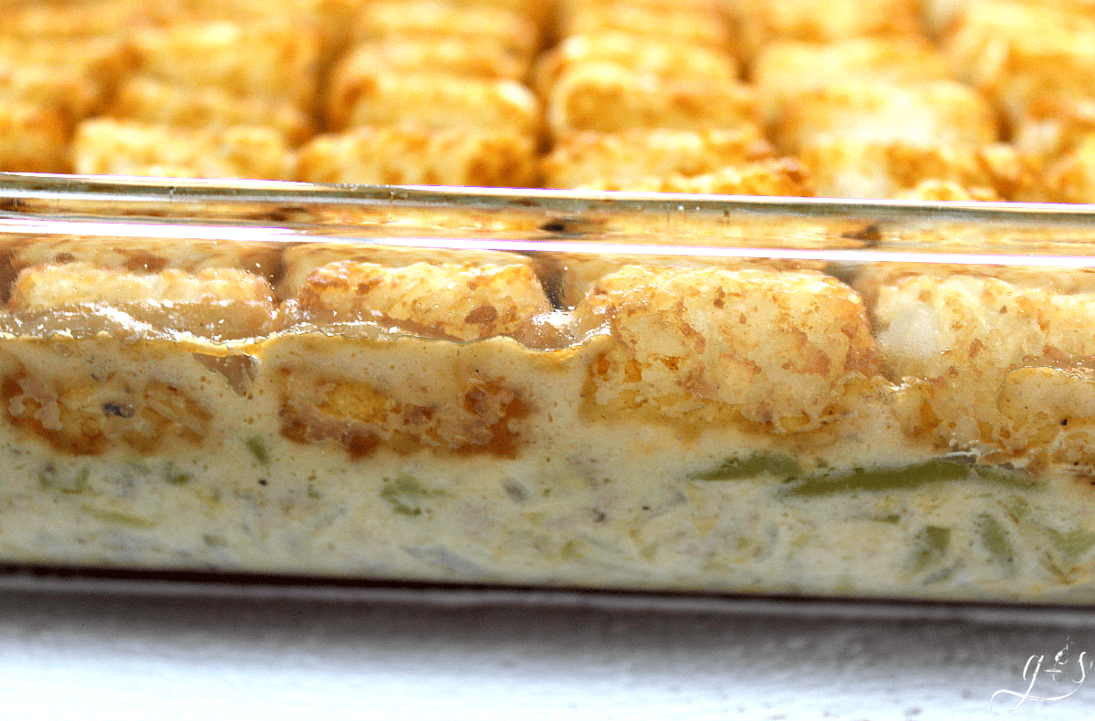 The BEST Gluten-Free Tater Tot Casserole | This easy original recipe will quickly become your family's favorite meal! Only 10 simple ingredients like ground beef, milk, green beans, and tater tots combine into a gluten-free recipe that is more healthy than the cream soup variety. Lightened up comfort foods can taste delicious! Let's feed our families dinners and dishes that offer more nutrition while still saving money and living a frugal lifestyle.