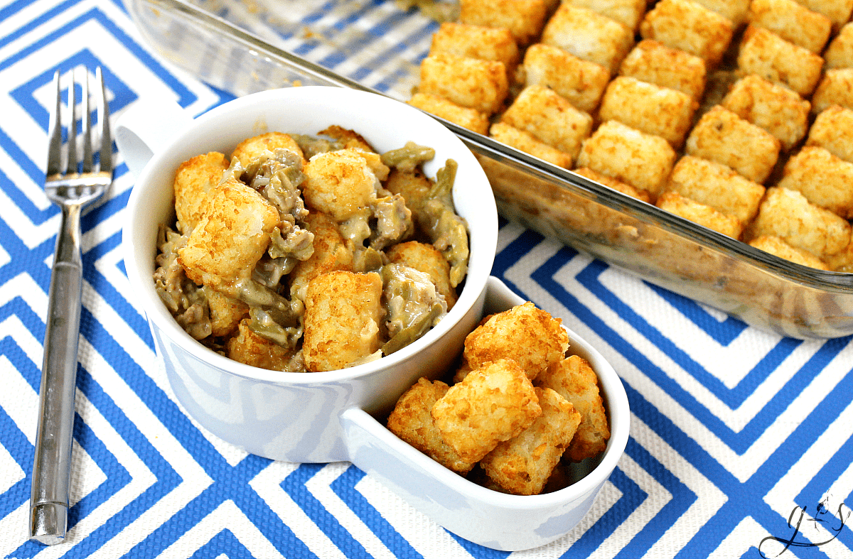 The BEST Gluten-Free Tater Tot Casserole | This easy original recipe will quickly become your family's favorite meal! Only 10 simple ingredients like ground beef, milk, green beans, and tater tots combine into a gluten-free recipe that is more healthy than the cream soup variety. Lightened up comfort foods can taste delicious! Let's feed our families dinners and dishes that offer more nutrition while still saving money and living a frugal lifestyle.