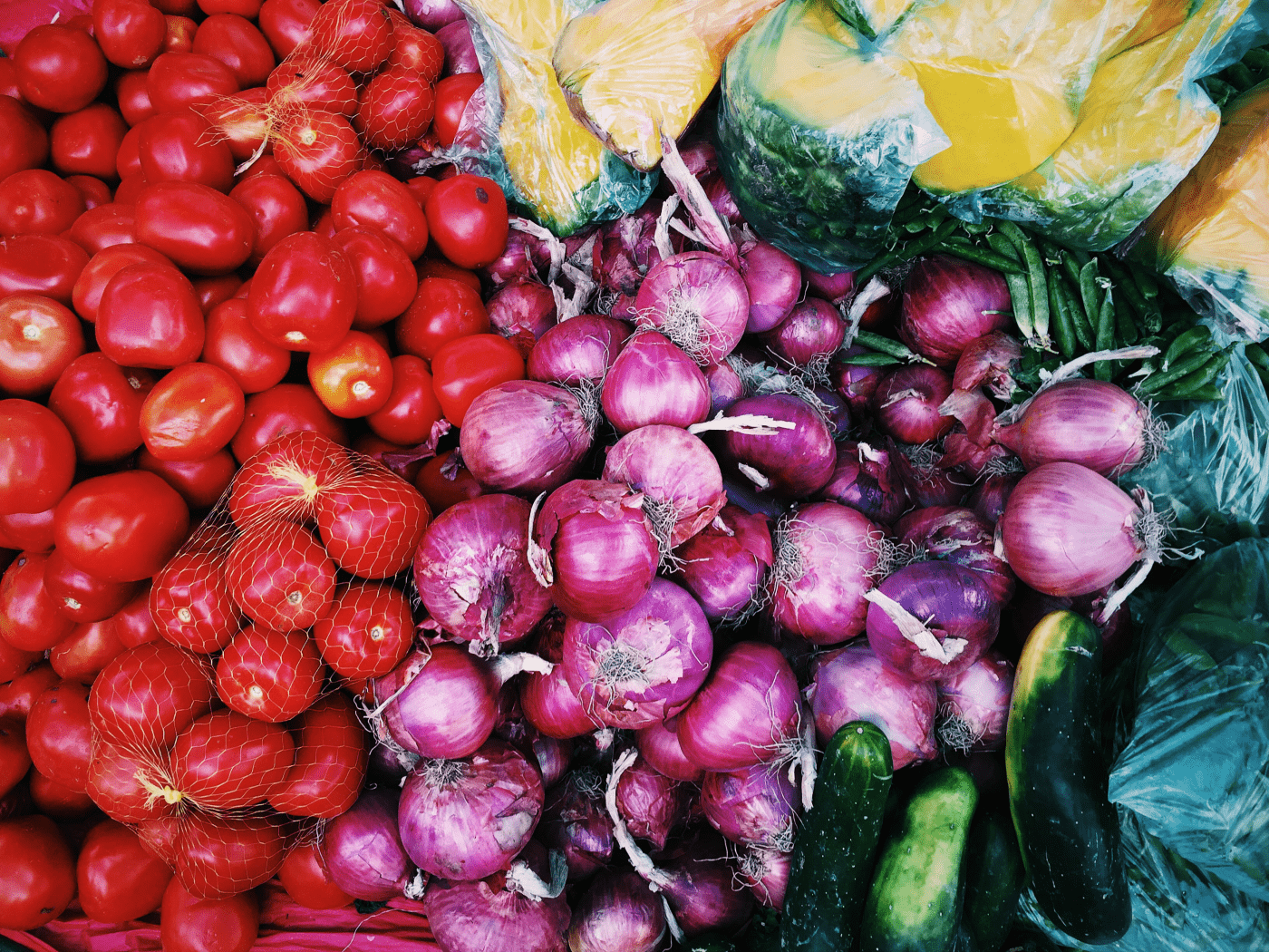 Colorful vegetables to help you learn how to eat more whole foods. 