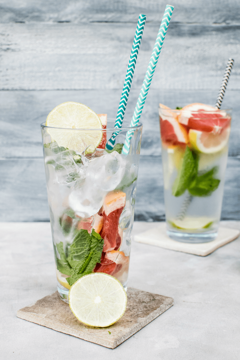 Water infused with mint and grapefruit.