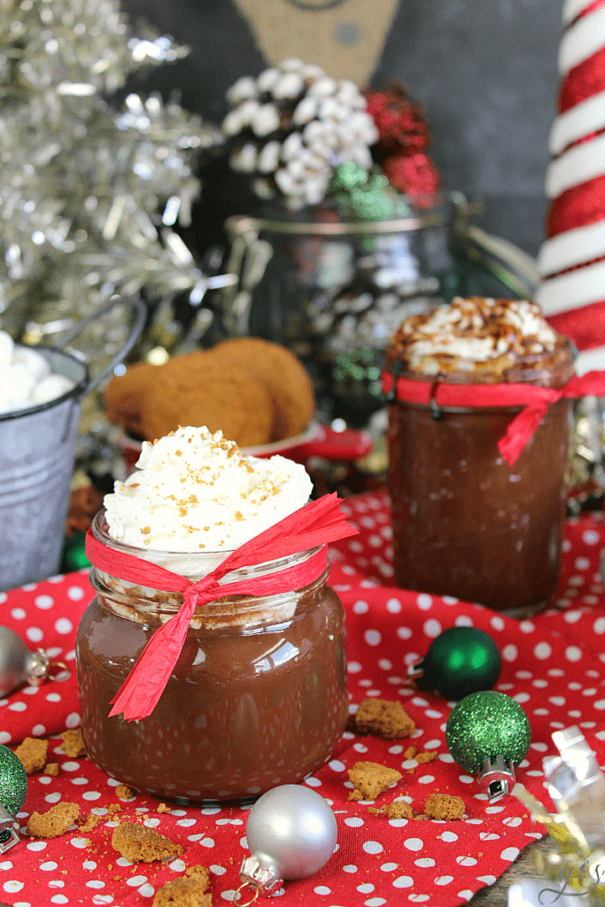 Gingerbread Hot Chocolate for One with Christmas decor.