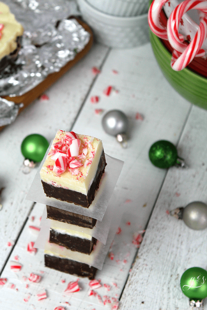 Peppermint Bark Fudge for the holidays to give as gifts.