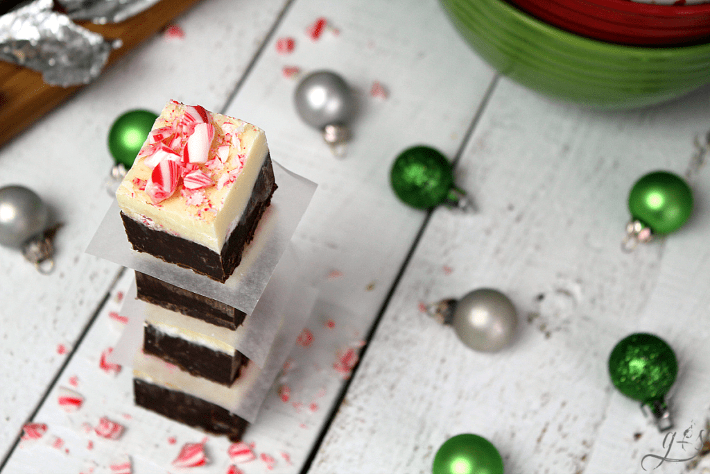 A stack of Peppermint Bark Fudge.