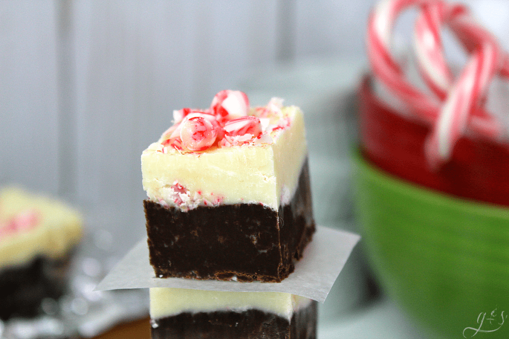 Pretty Christmas fudge topped with red and white candy canes