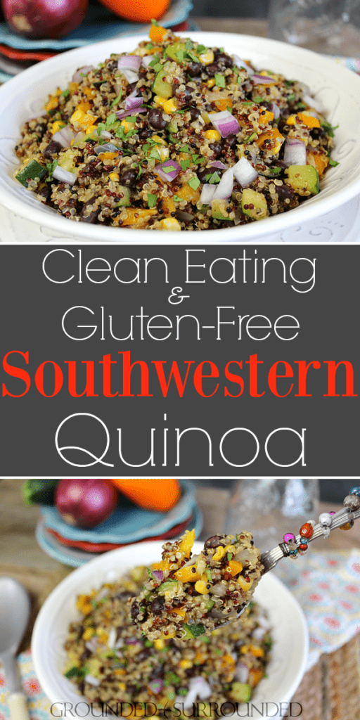 The BEST Southwestern Quinoa | Clean eating has never been so easy. This simple side dish or vegetarian main dish is easy to make using both fresh vegetables and pantry ingredients. One pan recipes are the best and healthy Mexican dishes are always a hit. Add chicken for a supper recipe and top with fresh cilantro or queso fresco cheese. #glutenfree #quinoa #food