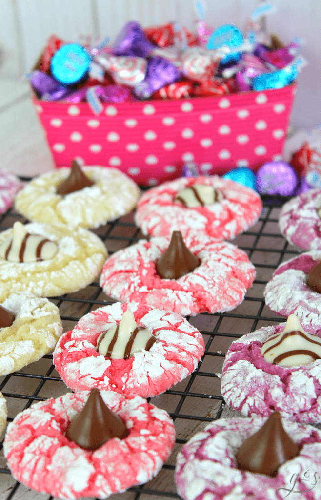 Detailed shot of colorful Valentine's Day cookies with a chocolate in the middle. 