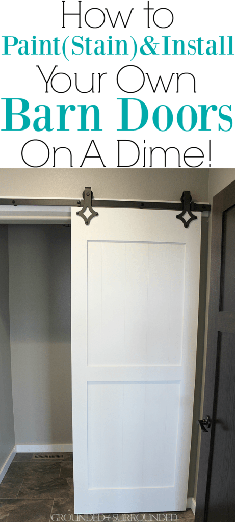 How to DIY Your Own Barn Doors | We chose to hang two barn doors in our new home, one chalk board painted and one gel stained. You can do this project on the cheap with this tutorial. These sliding doors in our master suite and laundry room are modern yet rustic and farmhouse yet classic. The black industrial hardware and quiet floor guide work incredibly well. Plus they add so much style on a budget! #bathroom #bedroom #homedecor