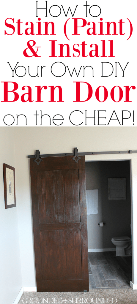 How to DIY Your Own Barn Doors | We chose to hang two barn doors in our new home, one chalk board painted and one gel stained. You can do this project on the cheap with this tutorial. These sliding doors in our master suite and laundry room are modern yet rustic and farmhouse yet classic. The black industrial hardware and quiet floor guide work incredibly well. Plus they add so much style on a budget! #bathroom #bedroom #homedecor