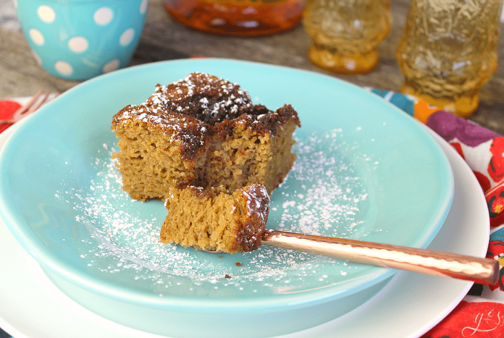 A forkful of Cowboy Bread in all it's cinnamon goodness. 