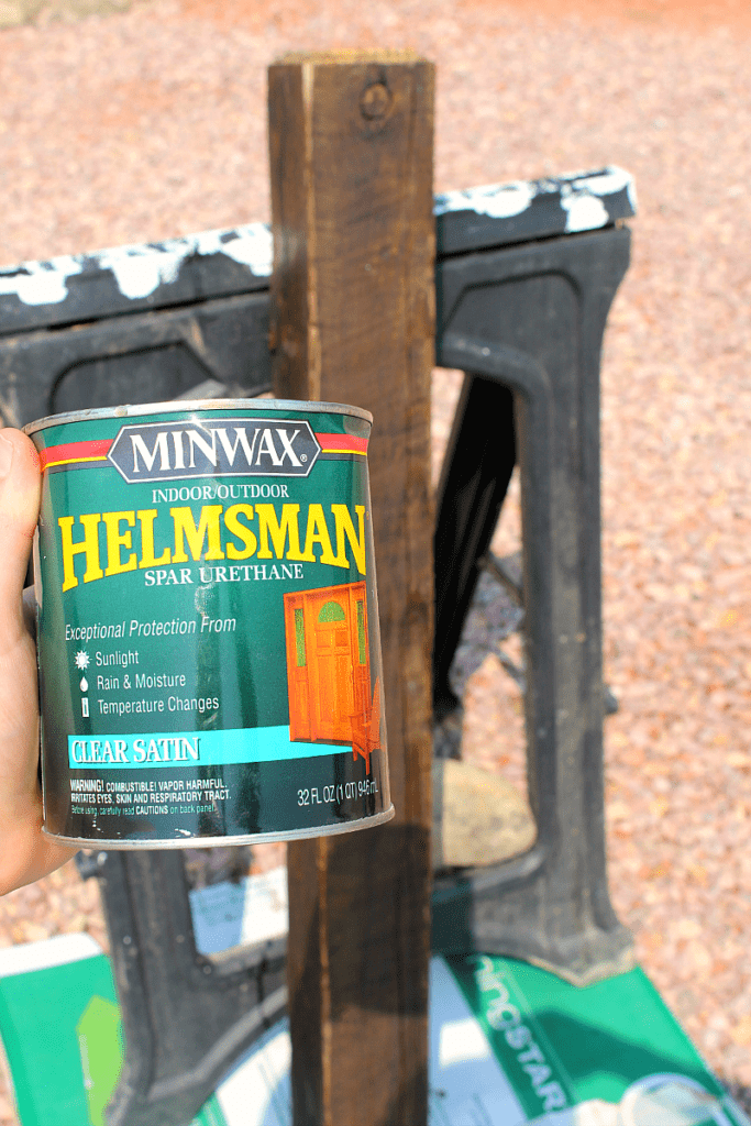 Helmsman Minwax clear satin for a reclaimed wooden banister post.