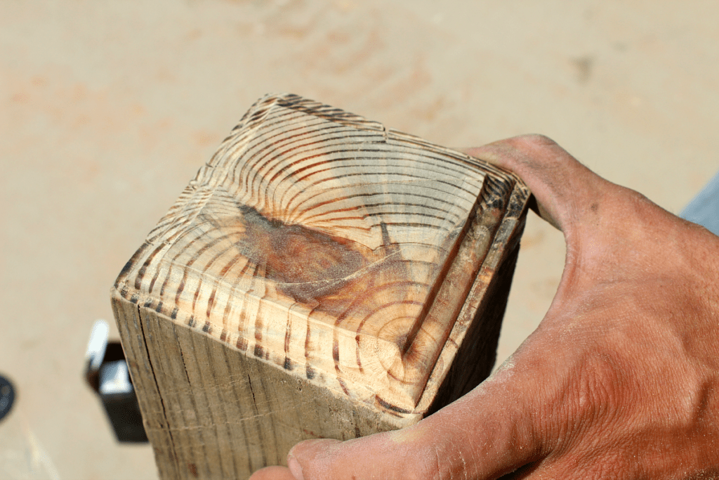 Routered edge on wooden post.