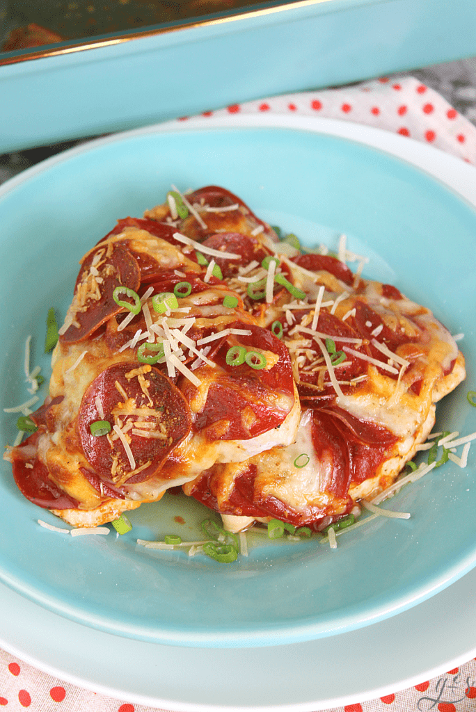 Pizza Chicken on a plate ready to be served.