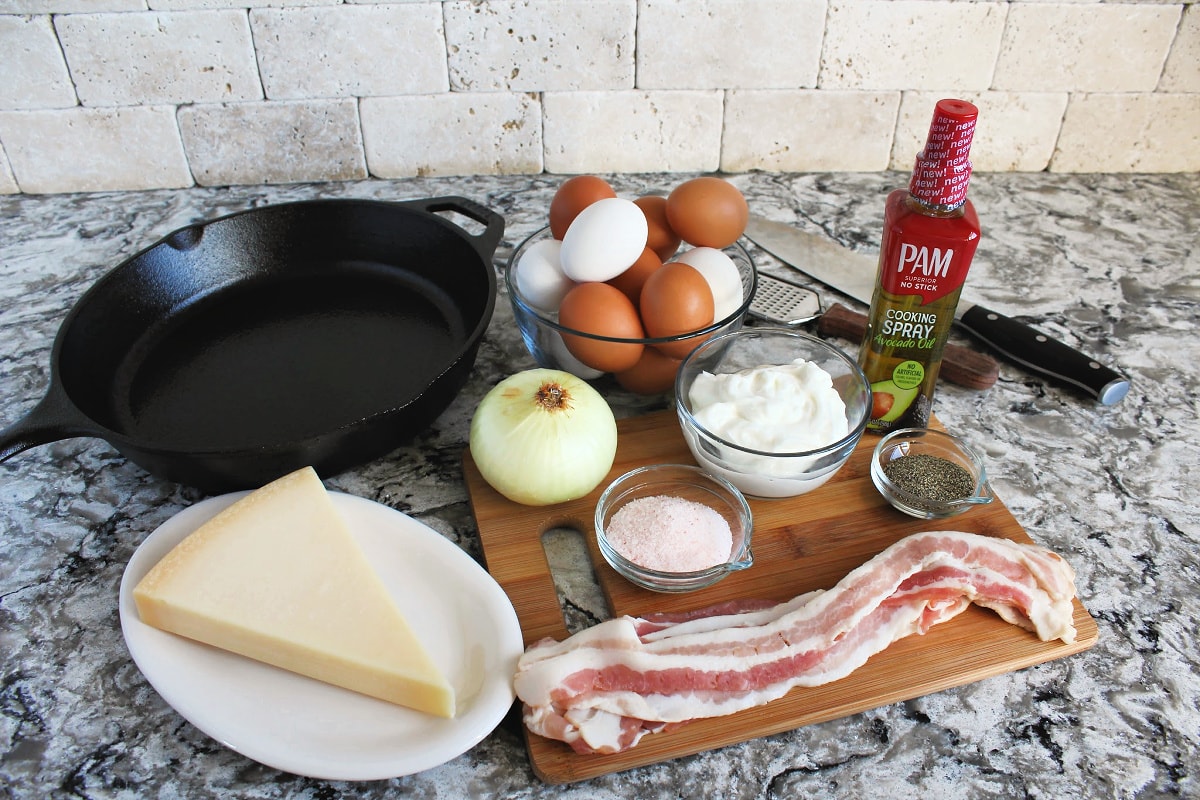 Ingredients needed for 5 Ingredient Bacon and Parmesan Frittata.