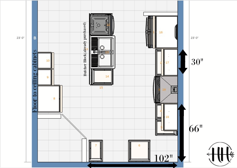Blueprints of HappiHomemade's IKEA kitchen design.