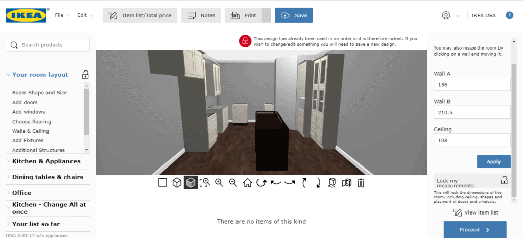 Ikea kitchen design tool screenshot.