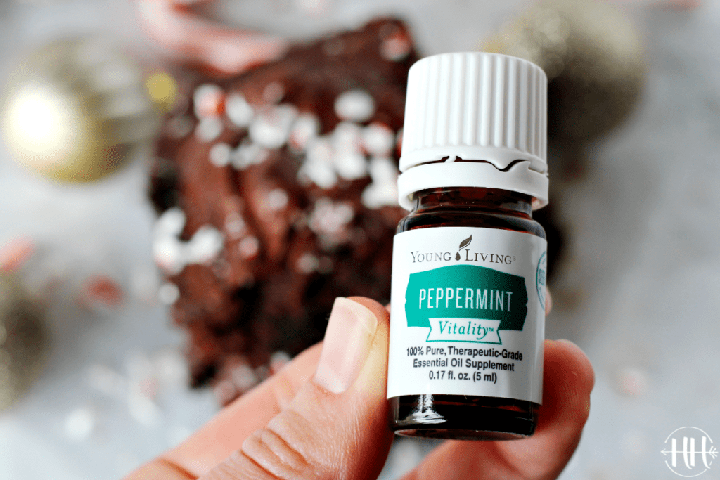 A small bottle of Young Living Peppermint Vitality Essential Oil. 