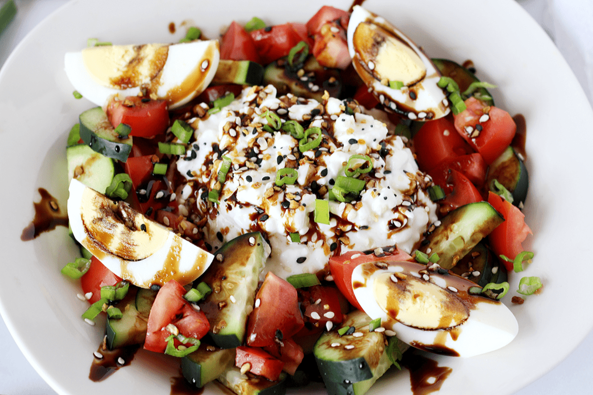 Cucumber Tomato Protein Bowl - HappiHomemade