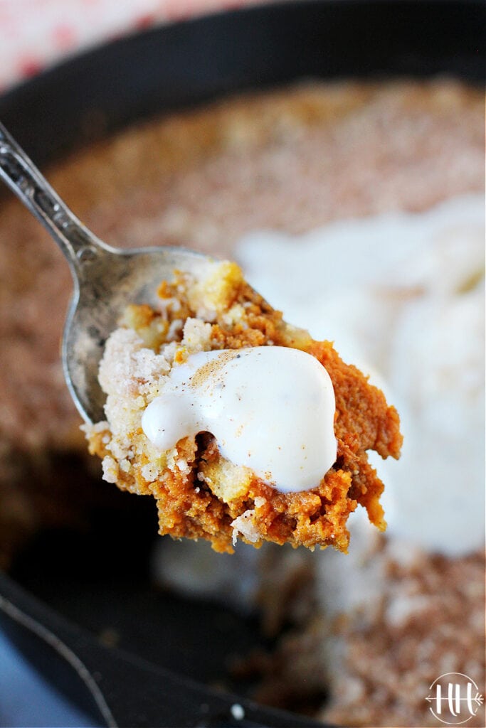 The BEST Pumpkin Pie Crisp you have ever had just got a makeover! Gluten free and dairy free during the holidays can be delicious using plant based butter, almond milk, and a gluten free flour blend. This recipe is easy and healthy with a cinnamon streusel perfect for fall. The Thanksgiving dinner table needs this clean eating crumble along with vegan ice cream and Cool Whip. This from scratch dessert can use fresh homemade pumpkin or real canned puree.