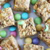 Small Easter M&M Cookie Bars with pastel M&Ms.