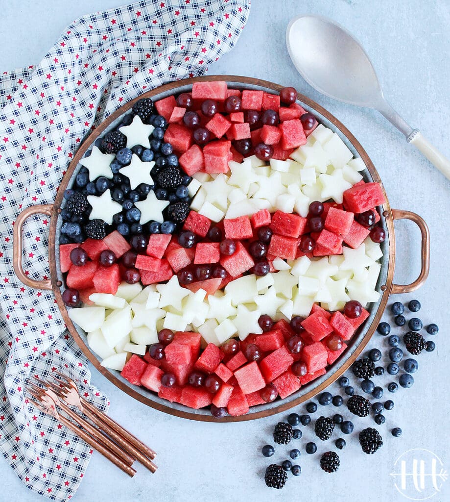 Beautiful patriotic fruit tray for July 4th. 