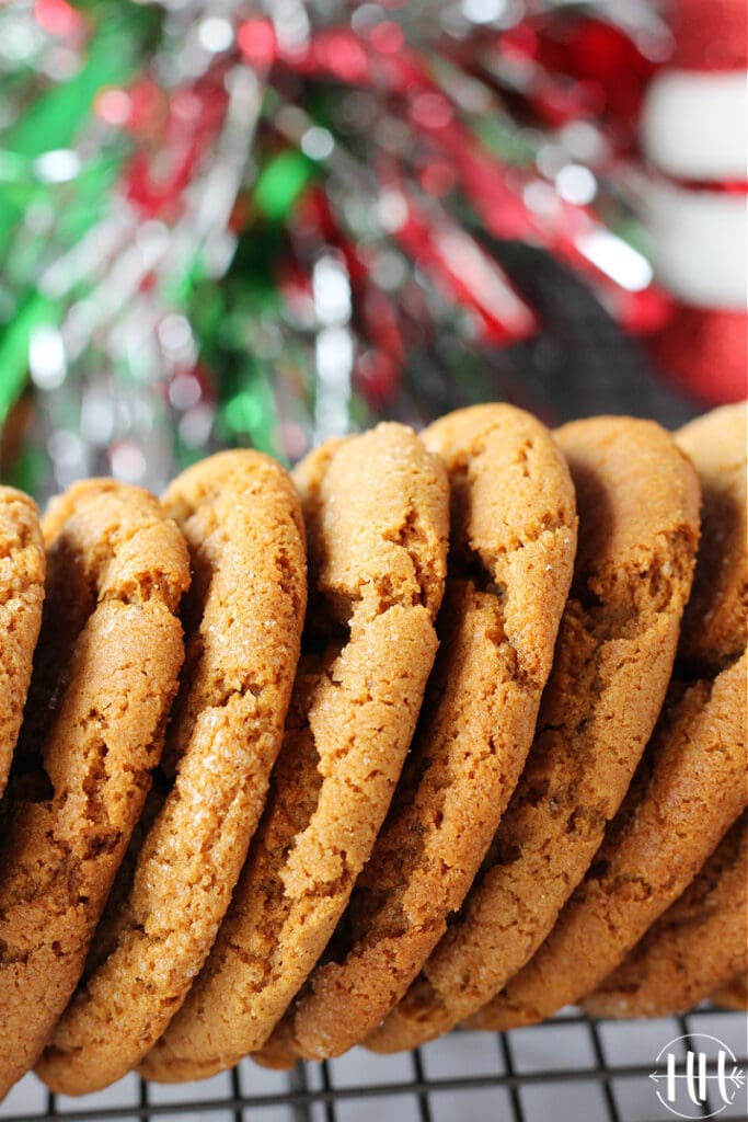 Molasses Crinkles Cookies on a cooking rack during the Christmas season.