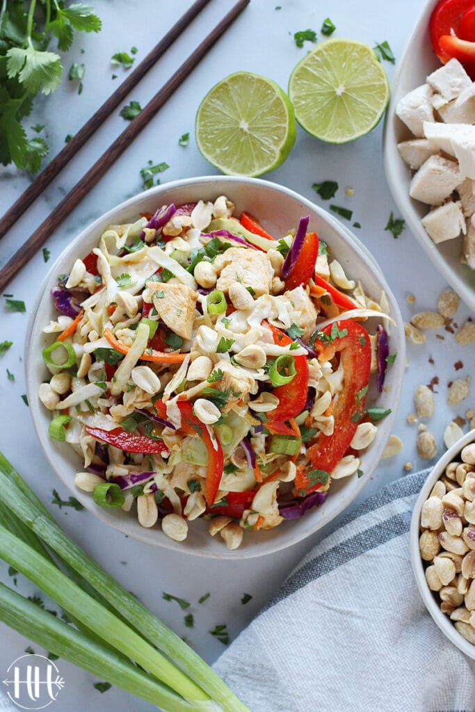 Thai Chicken Mason Jar Salad with Spicy Peanut Dressing