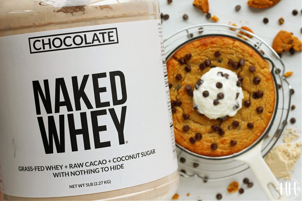 Chocolate Naked Whey protein powder in packaging.