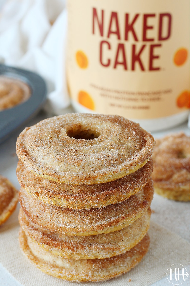 Naked Cake pancake mix with cinnamon and sugar protein donuts.