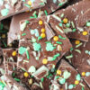 Overhead photo of Easy Leprechaun Bark made with St. Patrick's Day sprinkles and Andes Mints.