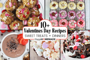 A photo of collage of Valentines Day sweet treat recipes with text overlay.