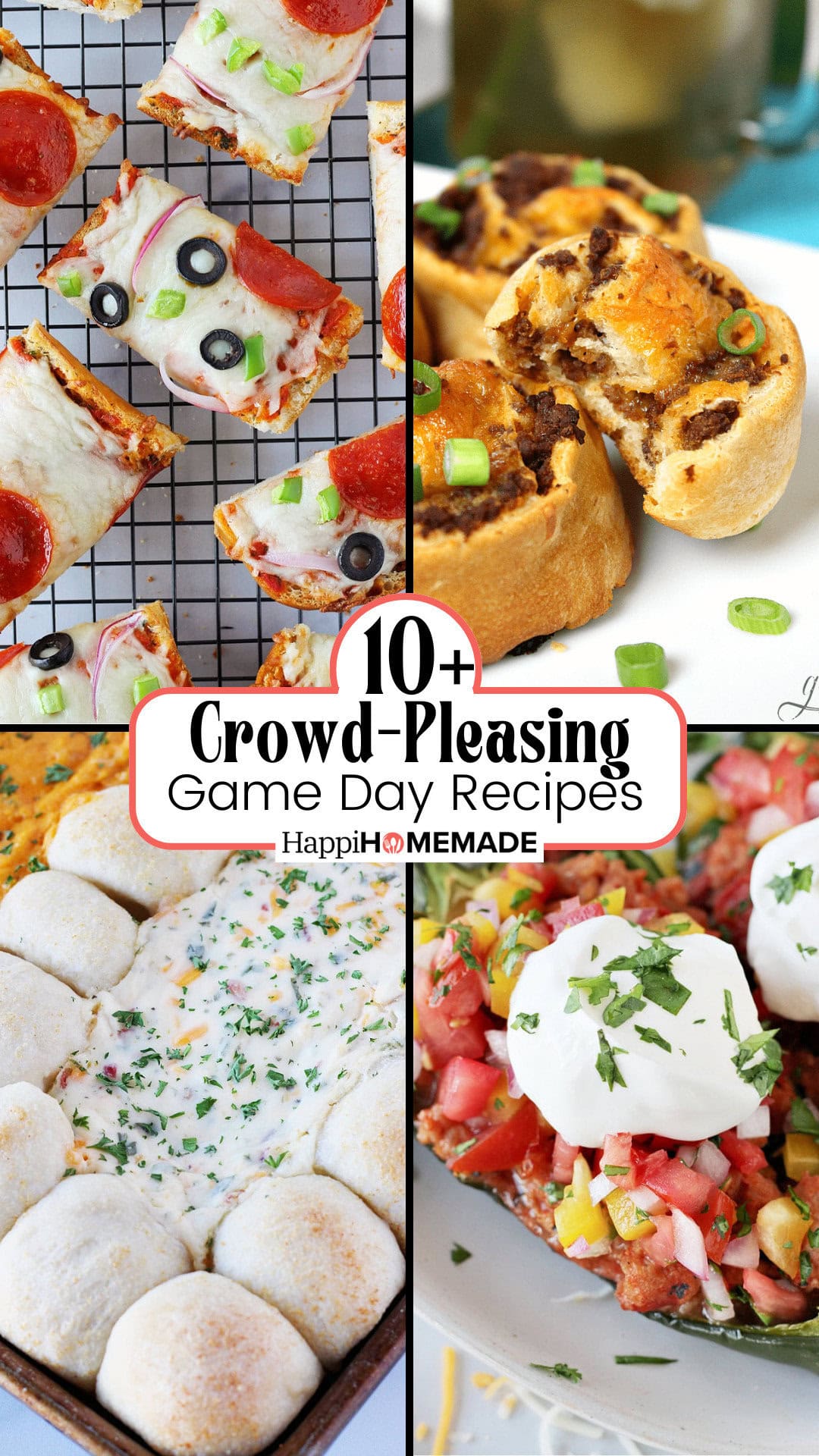 Four images of game day recipes with text overlay.